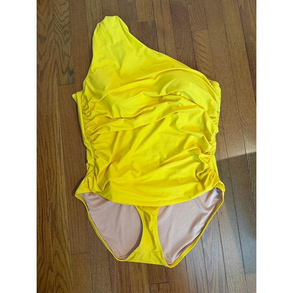 J.Crew | One-Shoulder Ruched One Piece Swimsuit Plus Size 20 Yellow BC108 - Picture 4 of 10